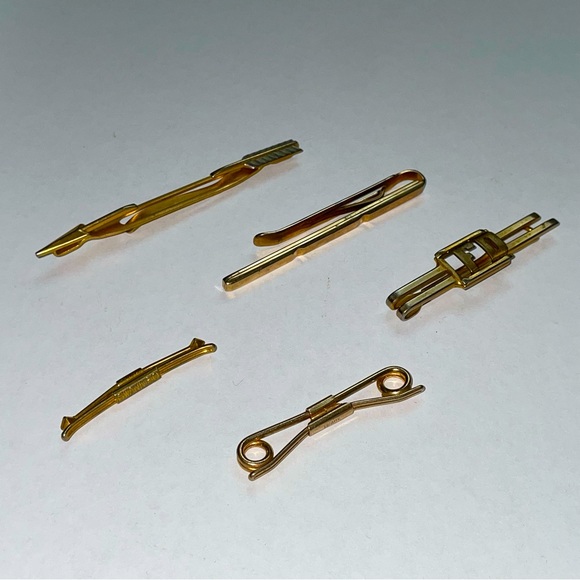 VINTAGE SWANK GOLD TONE TIE CLIP KLIP PAT. NO. 1714540 & 75818 Bundle Lot Of 5ea - Picture 1 of 11